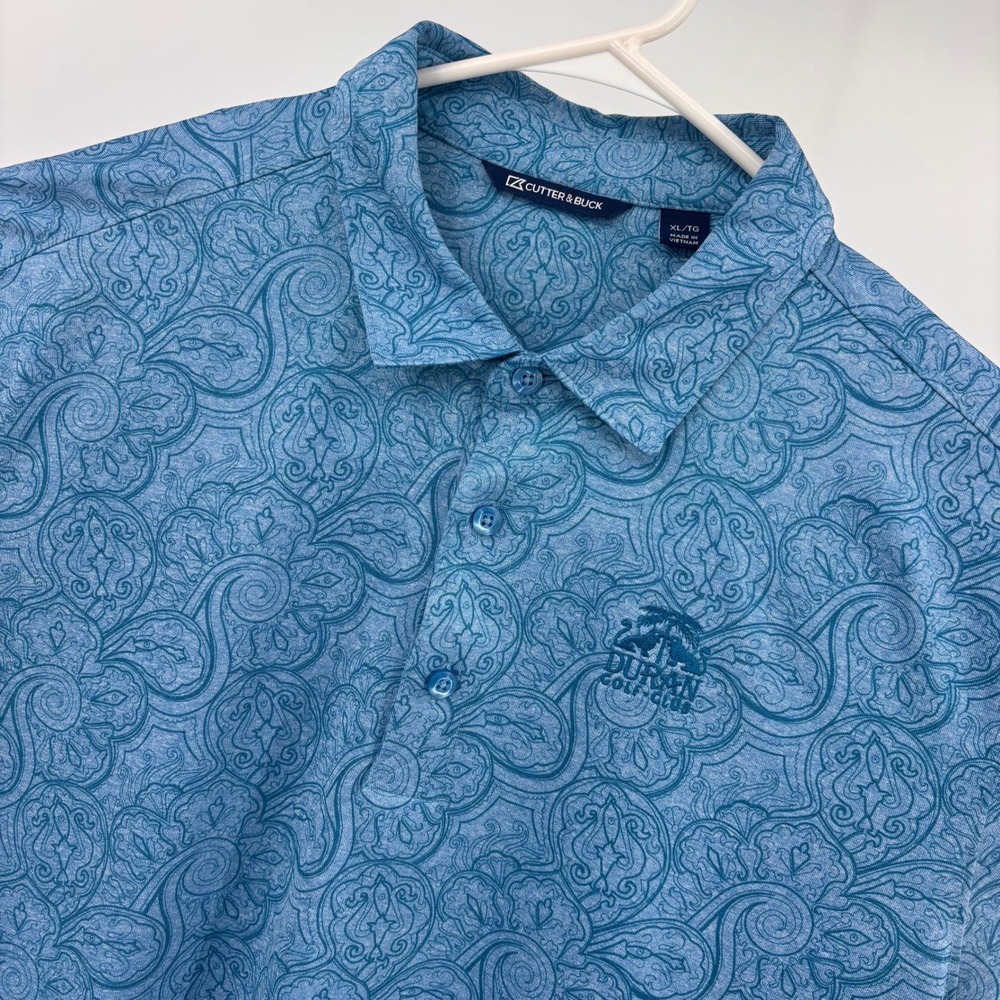 Cutter &‎ Buck Golf Polo Mens XL Blue Paisley Excellent Duran Golf Club Stretch